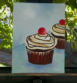 Cherry cupcake oil painting