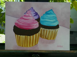 Cupcake Trio original oil painting