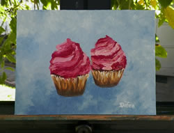 Pink cupcake duo oil painting