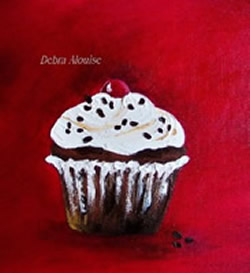 Chocolate cherry cupcake original painting